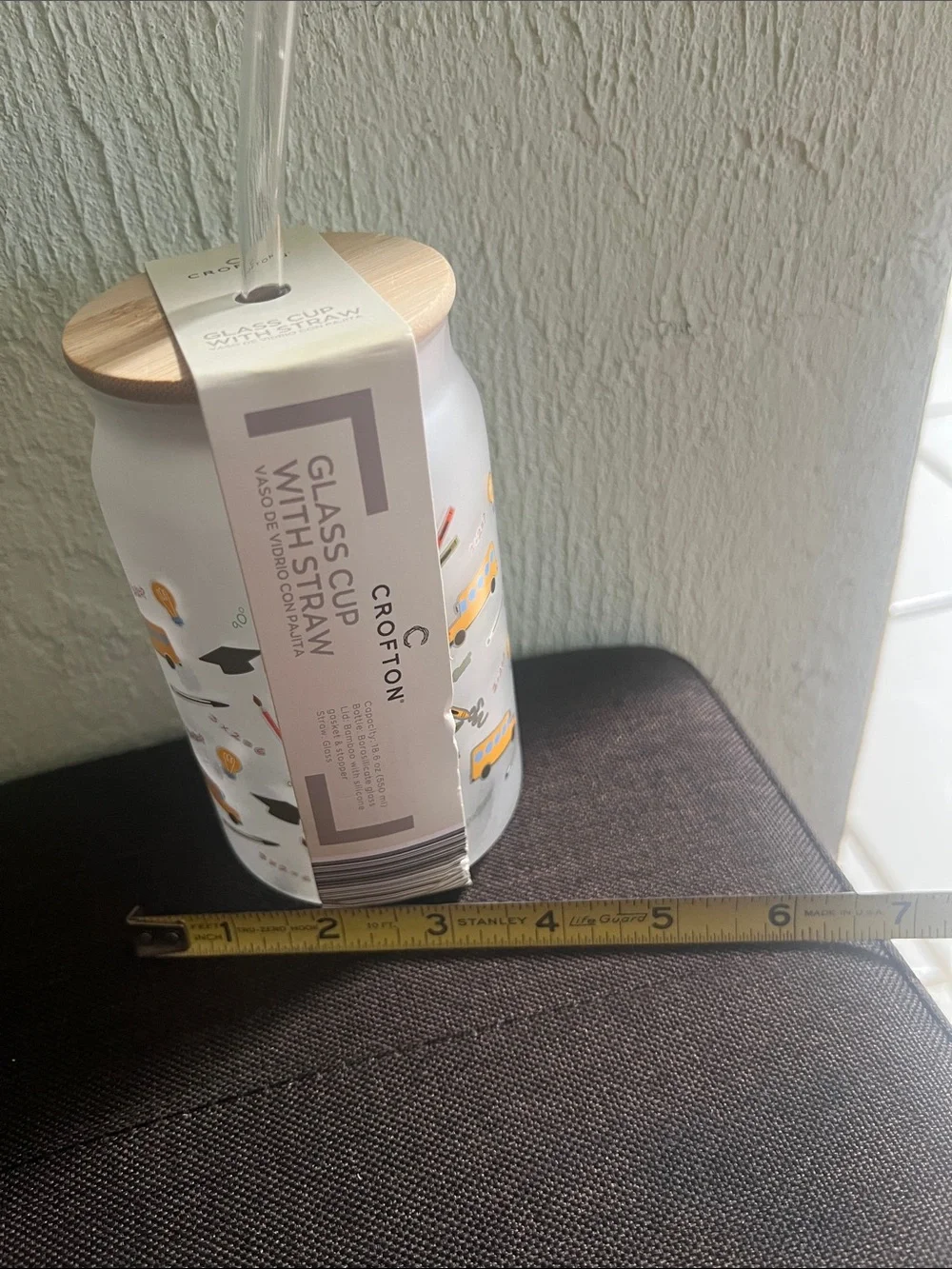 #2685**Croton Glass Cup with Straw - Back To School 🏫
